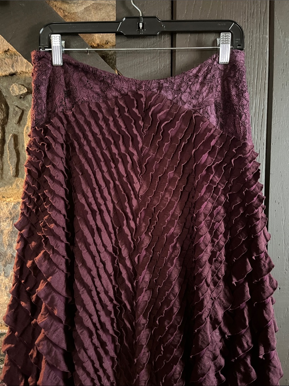 Free People Vintage Ruffly Plum Maxi Skirt! Sz L - Picture 5 of 7